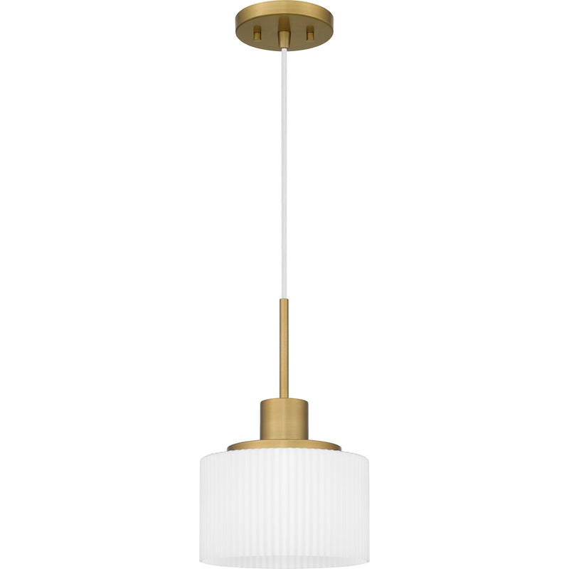Quoizel Callahan 8in 1-Light Mini Pendant | Modern Aged Brass and Opal Etched Glass | Kitchen Island & Dining Room | 8 x 8 x 12.5 in | Model QPP6172AB