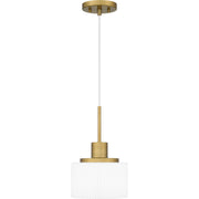 Quoizel Callahan 8in 1-Light Mini Pendant | Modern Aged Brass and Opal Etched Glass | Kitchen Island & Dining Room | 8 x 8 x 12.5 in | Model QPP6172AB