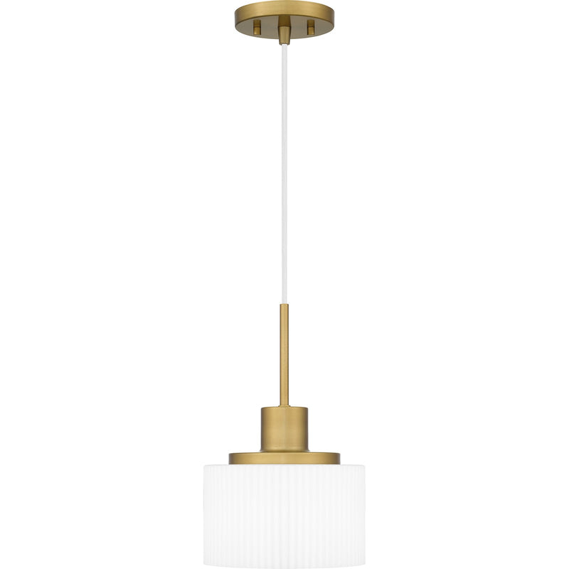 Quoizel Callahan 8in 1-Light Mini Pendant | Modern Aged Brass and Opal Etched Glass | Kitchen Island & Dining Room | 8 x 8 x 12.5 in | Model QPP6172AB