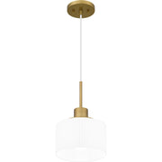 Quoizel Callahan 8in 1-Light Mini Pendant | Modern Aged Brass and Opal Etched Glass | Kitchen Island & Dining Room | 8 x 8 x 12.5 in | Model QPP6172AB