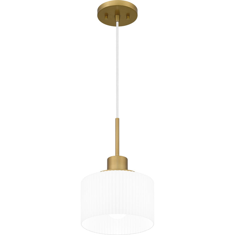 Quoizel Callahan 8in 1-Light Mini Pendant | Modern Aged Brass and Opal Etched Glass | Kitchen Island & Dining Room | 8 x 8 x 12.5 in | Model QPP6172AB