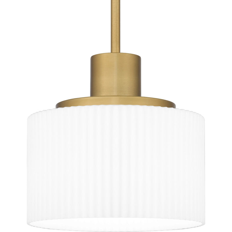 Quoizel Callahan 8in 1-Light Mini Pendant | Modern Aged Brass and Opal Etched Glass | Kitchen Island & Dining Room | 8 x 8 x 12.5 in | Model QPP6172AB
