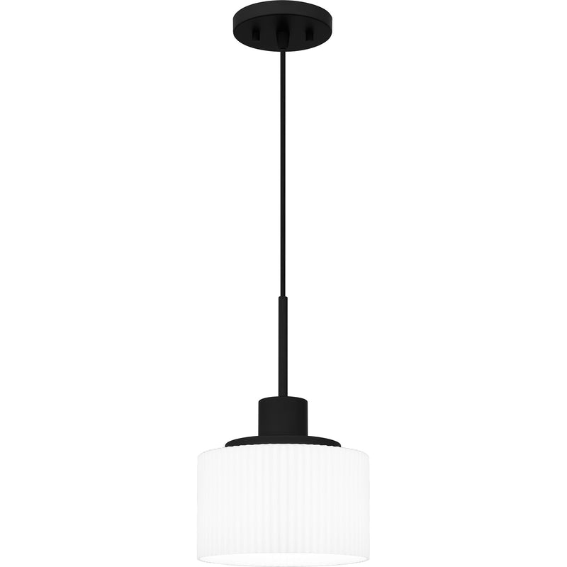 Quoizel Callahan 8in 1-Light Mini Pendant | Modern Matte Black and Opal Etched Glass | Kitchen Island & Dining Room | Model QPP6172MBK