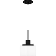 Quoizel Callahan 8in 1-Light Mini Pendant | Modern Matte Black and Opal Etched Glass | Kitchen Island & Dining Room | Model QPP6172MBK