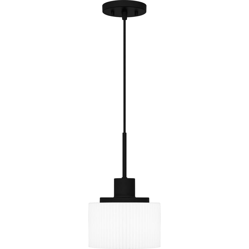 Quoizel Callahan 8in 1-Light Mini Pendant | Modern Matte Black and Opal Etched Glass | Kitchen Island & Dining Room | Model QPP6172MBK