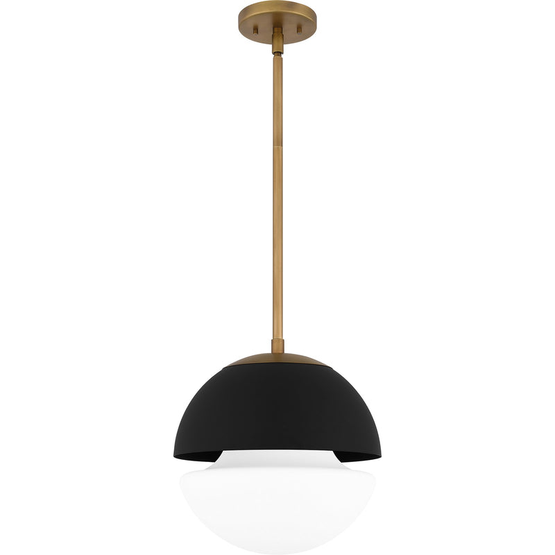 Quoizel Marley 12in 1-Light Globe Pendant | Contemporary Weathered Brass and Opal Etched Glass | Kitchen Island & Bar | Model QPP6191WS