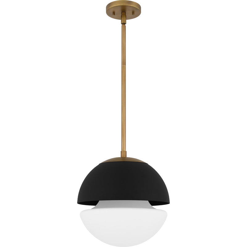 Quoizel Marley 12in 1-Light Globe Pendant | Contemporary Weathered Brass and Opal Etched Glass | Kitchen Island & Bar | Model QPP6191WS