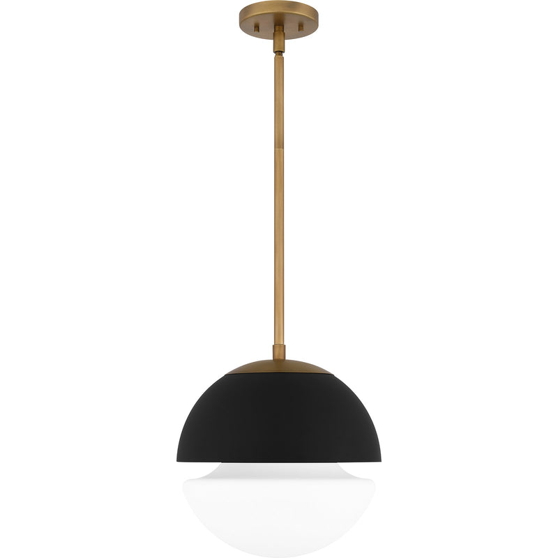 Quoizel Marley 12in 1-Light Globe Pendant | Contemporary Weathered Brass and Opal Etched Glass | Kitchen Island & Bar | Model QPP6191WS