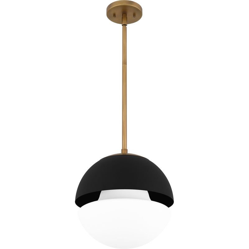 Quoizel Marley 12in 1-Light Globe Pendant | Contemporary Weathered Brass and Opal Etched Glass | Kitchen Island & Bar | Model QPP6191WS