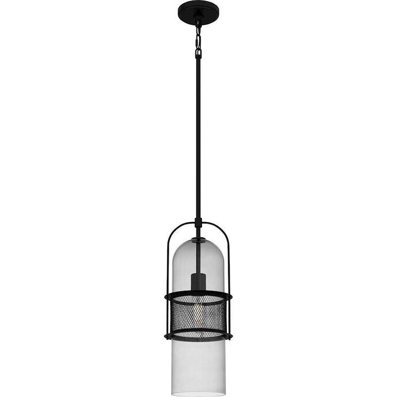 Quoizel 1 Light Mini Pendant, Matte Black/Smoke