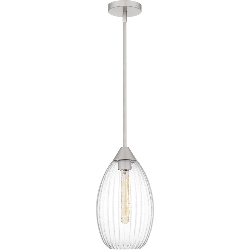 Quoizel Marza 1Lt Mini Pendant, Nickel/Clear Hammered Ribbed Glass