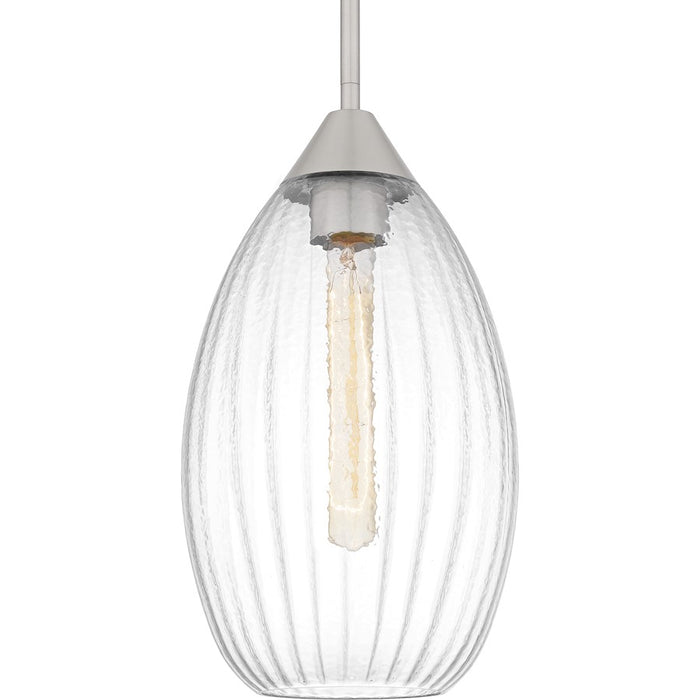 Quoizel Marza 1Lt Mini Pendant, Nickel/Clear Hammered Ribbed Glass