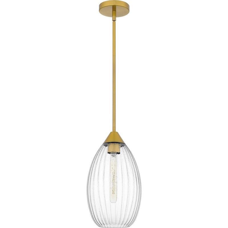 Quoizel Marza 1Lt Mini Pendant, Gold/Clear Hammered Ribbed Glass