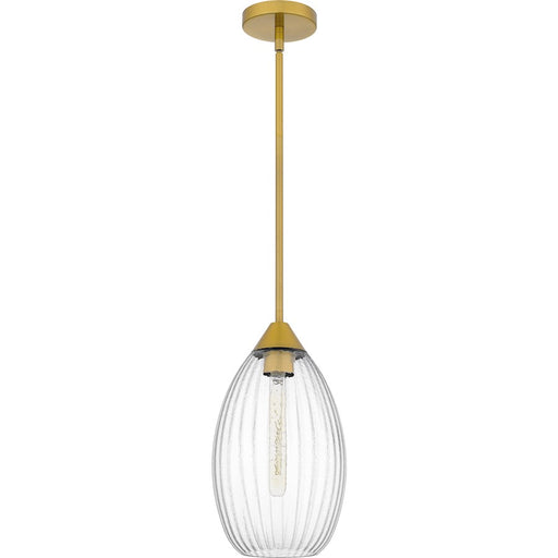 Quoizel Marza 1Lt Mini Pendant, Gold/Clear Hammered Ribbed Glass