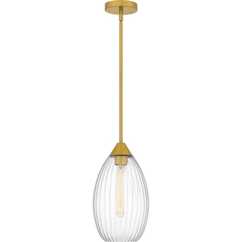 Quoizel Marza 1Lt Mini Pendant, Gold/Clear Hammered Ribbed Glass