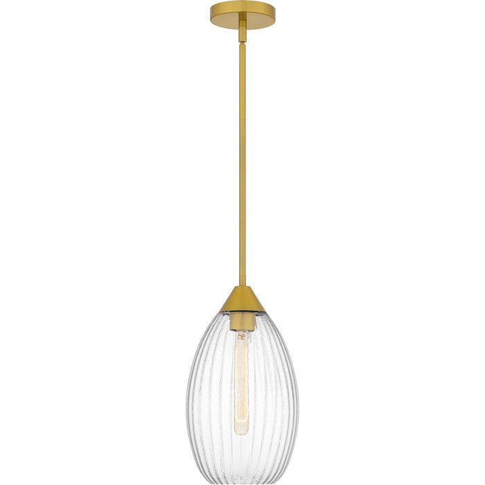 Quoizel Marza 1Lt Mini Pendant, Gold/Clear Hammered Ribbed Glass