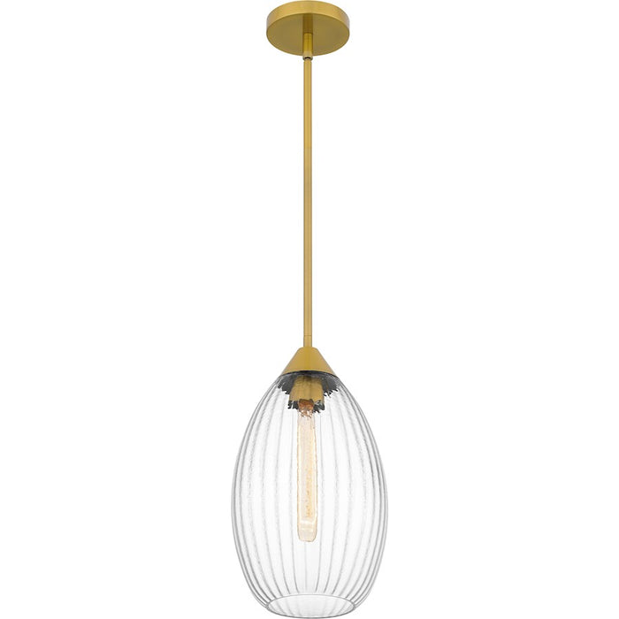 Quoizel Marza 1Lt Mini Pendant, Gold/Clear Hammered Ribbed Glass