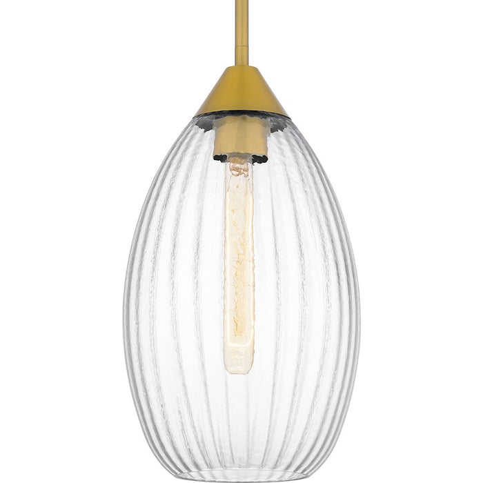 Quoizel Marza 1Lt Mini Pendant, Gold/Clear Hammered Ribbed Glass