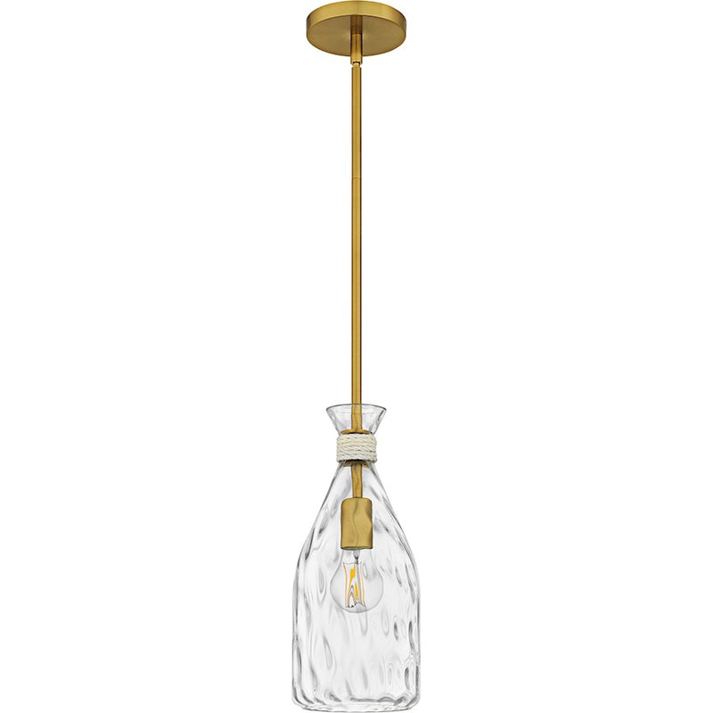 Quoizel Govada 1Light Mini Pendant, Brushed Gold/Clear Water Glass