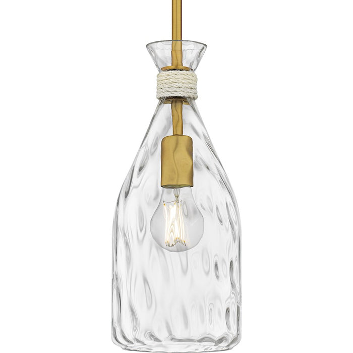 Quoizel Govada 1Light Mini Pendant, Brushed Gold/Clear Water Glass