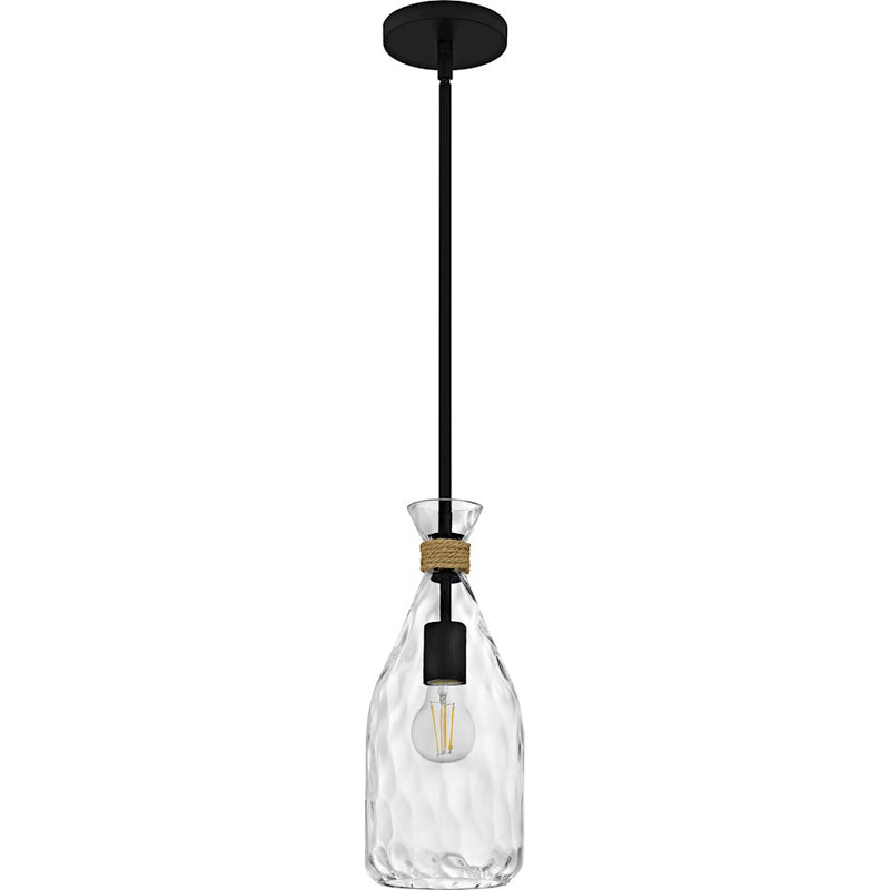 Quoizel Govada 1Light Mini Pendant, Matte Black/Clear Water Glass