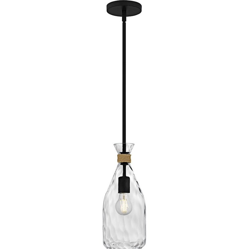 Quoizel Govada 1Light Mini Pendant, Matte Black/Clear Water Glass