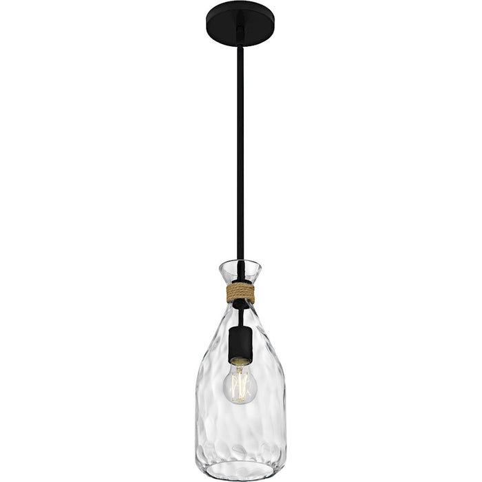 Quoizel Govada 1Light Mini Pendant, Matte Black/Clear Water Glass