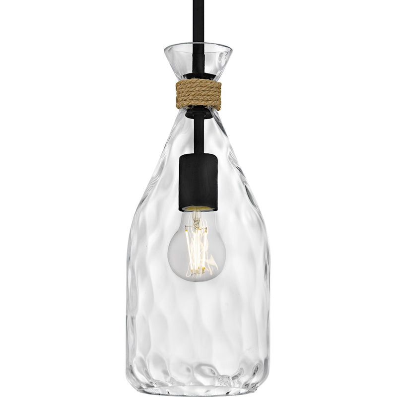 Quoizel Govada 1Light Mini Pendant, Matte Black/Clear Water Glass