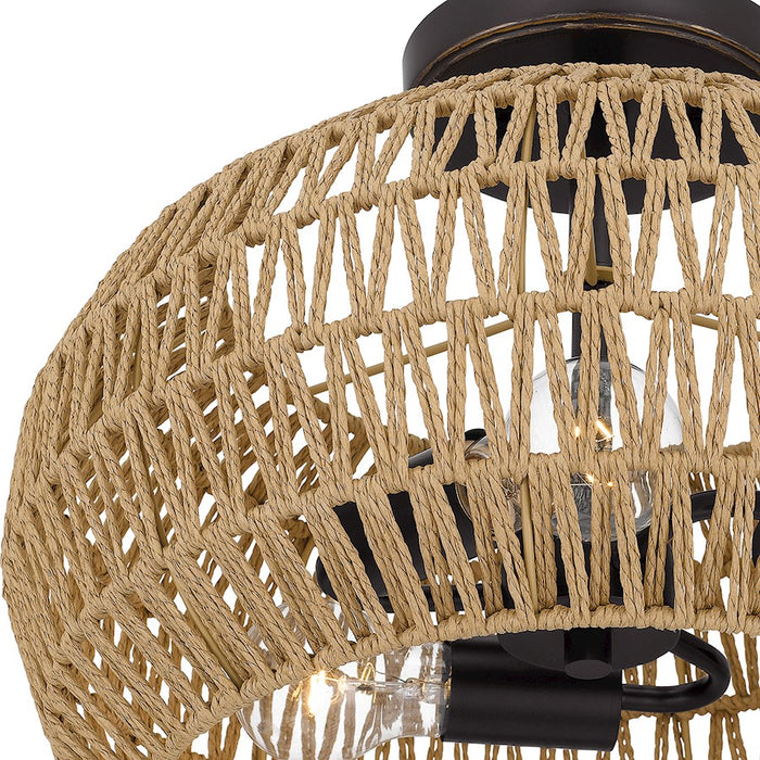 Quoizel Casablanca 3 Light Semi-Flush Mount, Bronze/Natural Paper