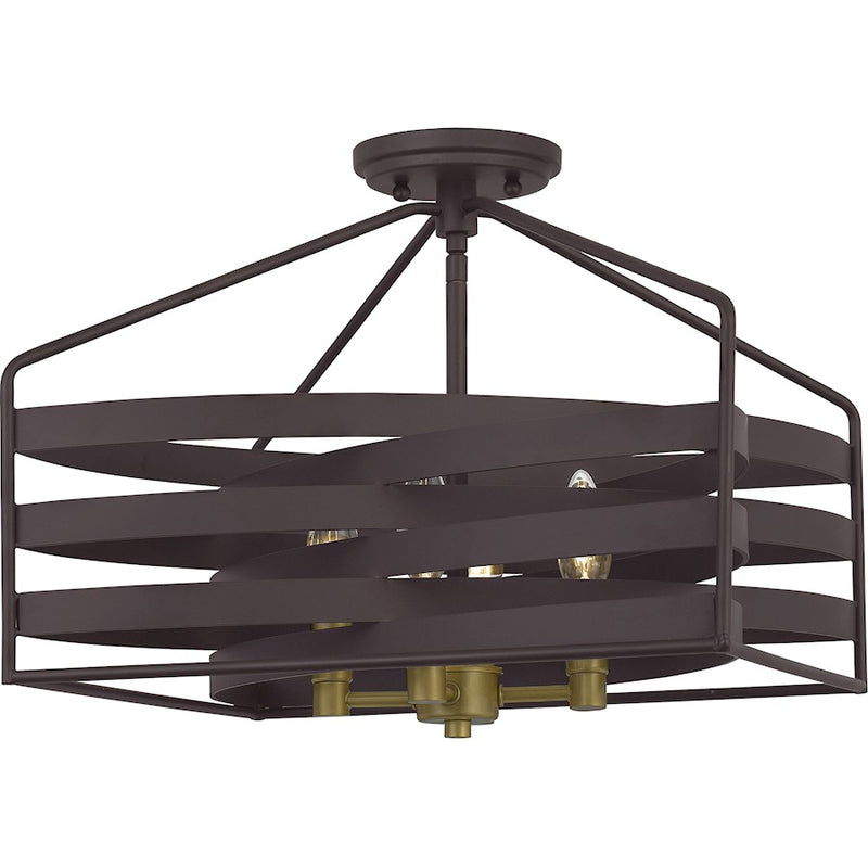 Quoizel Escher 4 Light Semi Flush Mount, Bronze/Cream Linen Fabric