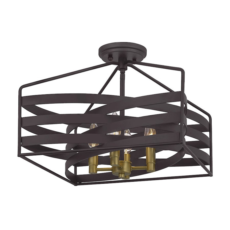 Quoizel Escher 4 Light Semi Flush Mount, Bronze/Cream Linen Fabric