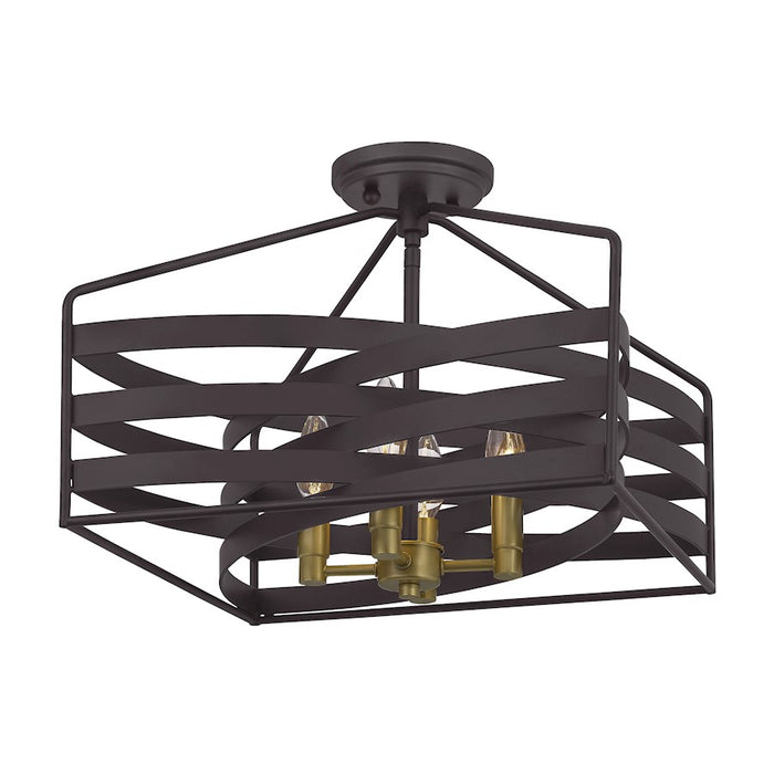 Quoizel Escher 4 Light Semi Flush Mount, Bronze/Cream Linen Fabric
