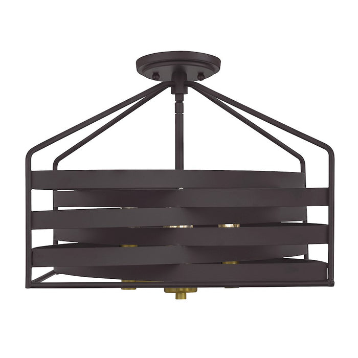 Quoizel Escher 4 Light Semi Flush Mount, Bronze/Cream Linen Fabric