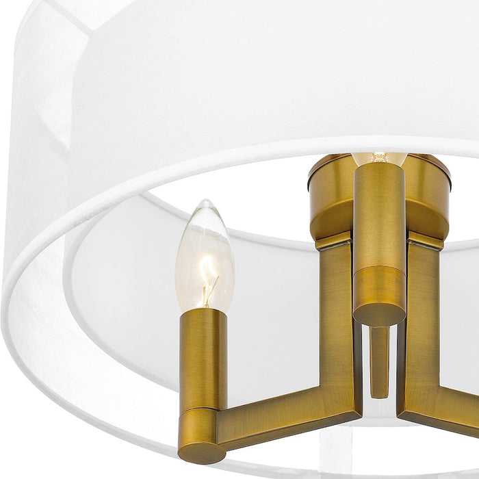 Quoizel Bodnar 3 Light Semi-Flush Mount, Aged Brass/Organza/White