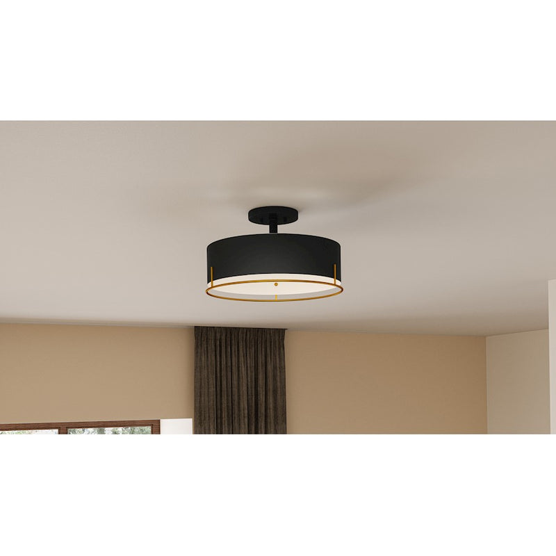 Quoizel Chalfont 3 Light Semi-Flush Mount, Matte Black/White