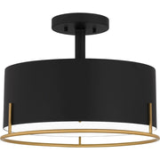 Quoizel Chalfont 3 Light Semi-Flush Mount, Matte Black/White