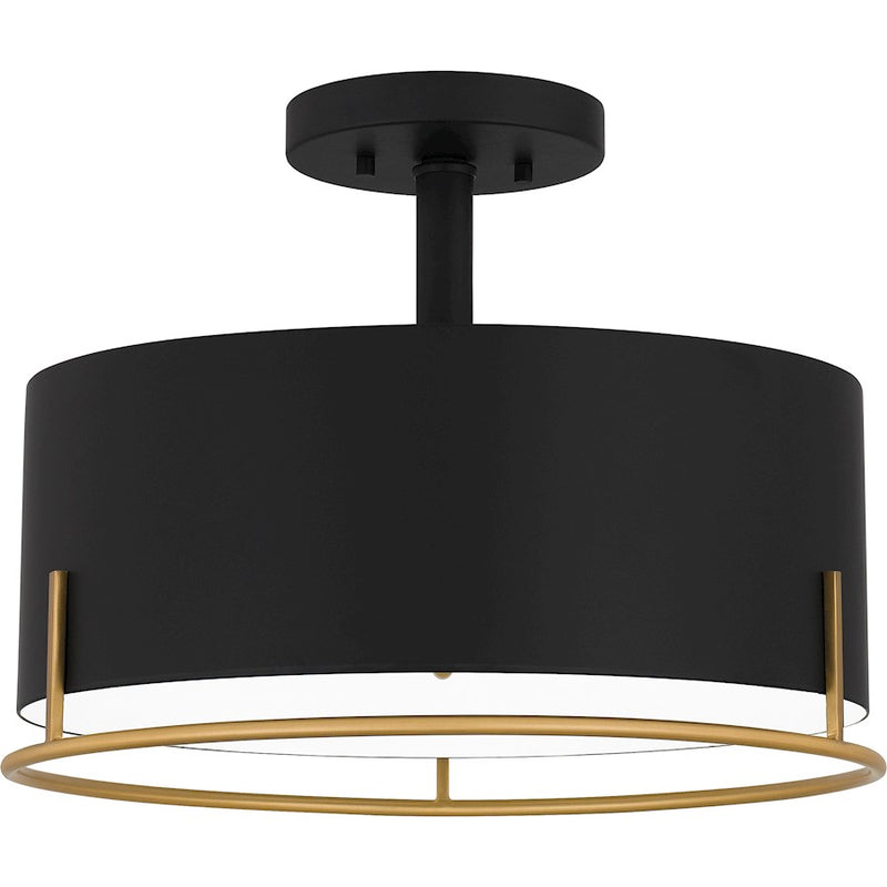 Quoizel Chalfont 3 Light Semi-Flush Mount, Matte Black/White