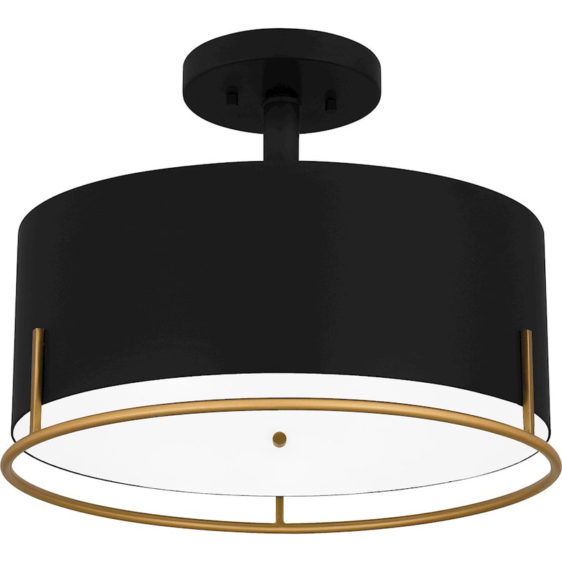 Quoizel Chalfont 3 Light Semi-Flush Mount, Matte Black/White