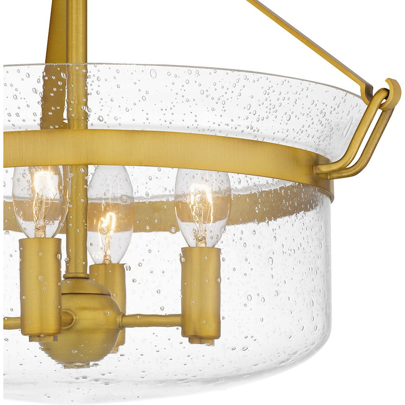 Quoizel Prescott 4 Light Semi-Flush Mount, Aged Brass/Clear Seedy