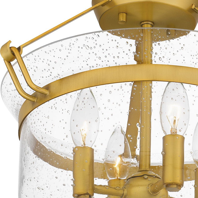 Quoizel Prescott 4 Light Semi-Flush Mount, Aged Brass/Clear Seedy