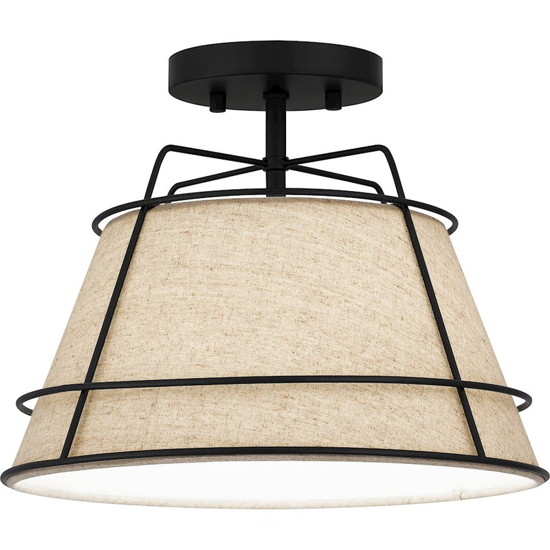 Quoizel Burbidge 1 Light Semi-Flush Mount, Matte Black/Cream Linen