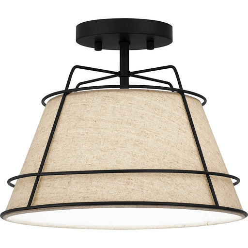 Quoizel Burbidge 1 Light Semi-Flush Mount, Matte Black/Cream Linen
