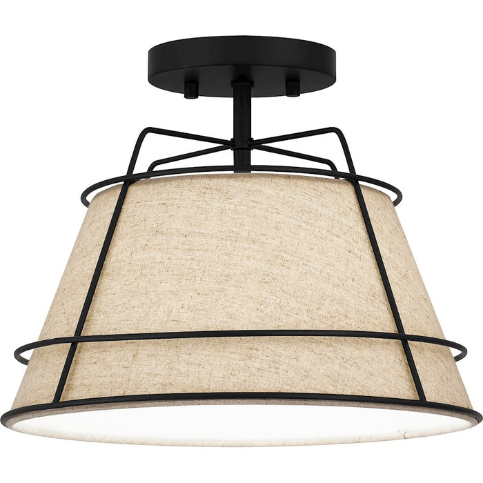 Quoizel Burbidge 1 Light Semi-Flush Mount, Matte Black/Cream Linen