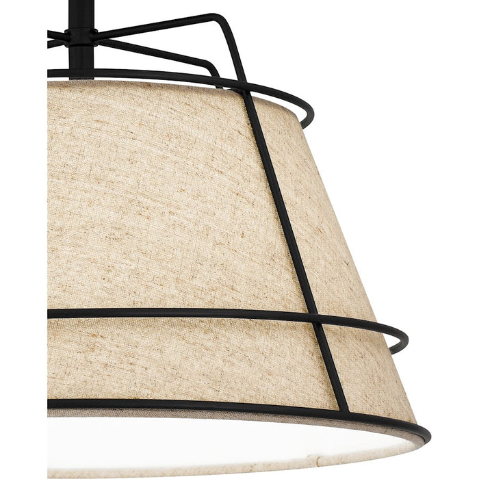 Quoizel Burbidge 1 Light Semi-Flush Mount, Matte Black/Cream Linen