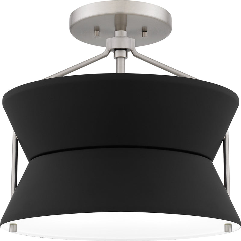 Quoizel Nira 13in 2-Light Semi-Flush Mount | Industrial Brushed Nickel and Matte Black Metal | Foyer & Kitchen | 13 x 13 x 12 in | Model QSF6166BN