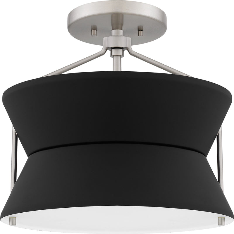 Quoizel Nira 13in 2-Light Semi-Flush Mount | Industrial Brushed Nickel and Matte Black Metal | Foyer & Kitchen | 13 x 13 x 12 in | Model QSF6166BN