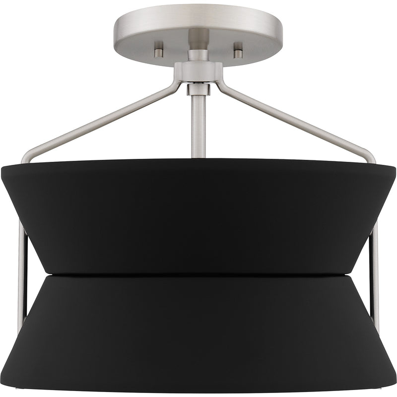 Quoizel Nira 13in 2-Light Semi-Flush Mount | Industrial Brushed Nickel and Matte Black Metal | Foyer & Kitchen | 13 x 13 x 12 in | Model QSF6166BN