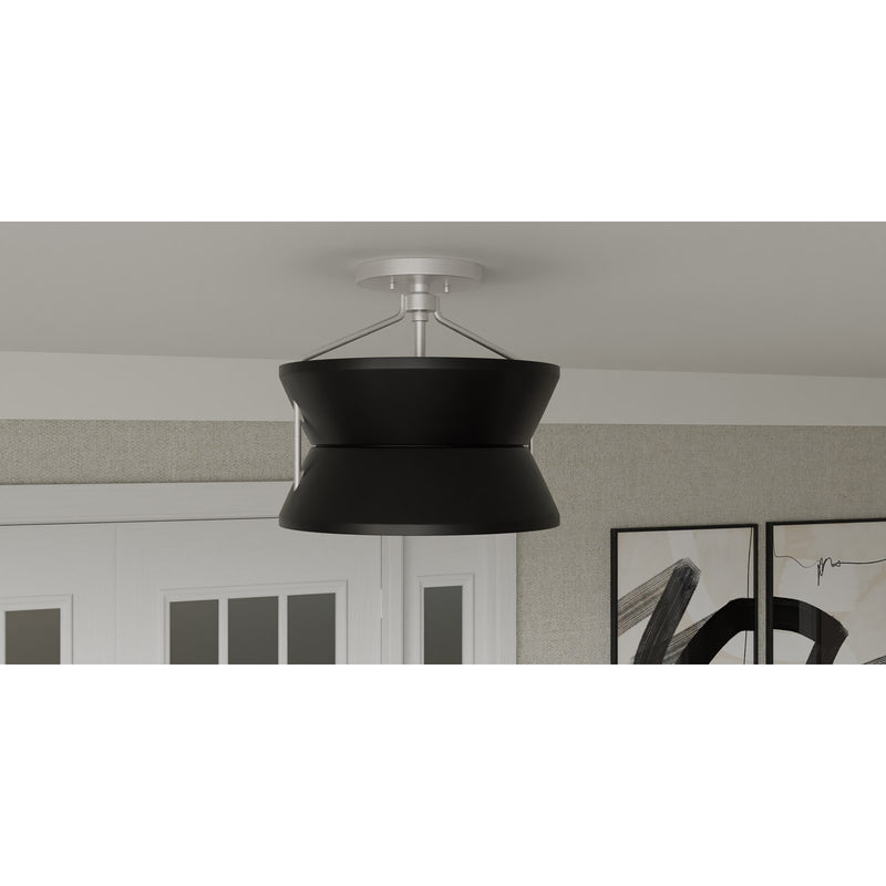 Quoizel Nira 13in 2-Light Semi-Flush Mount | Industrial Brushed Nickel and Matte Black Metal | Foyer & Kitchen | 13 x 13 x 12 in | Model QSF6166BN
