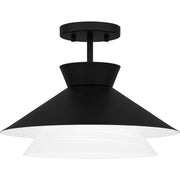 Quoizel Lionel 15in 1-Light Semi-Flush Mount | Modern Matte Black and White Alabaster Glass | Kitchen & Bar | 15 x 15 x 11 in | Model QSF6171MBK