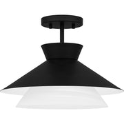 Quoizel Lionel 15in 1-Light Semi-Flush Mount | Modern Matte Black and White Alabaster Glass | Kitchen & Bar | 15 x 15 x 11 in | Model QSF6171MBK